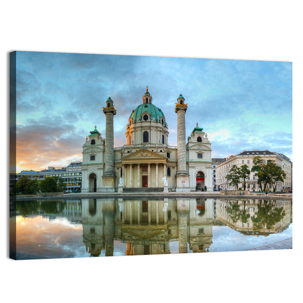 Karlskirche at Golden Hour Wall Art, canvas print, landscape