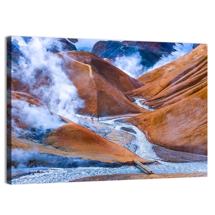 Geothermal Valley with Footbridge Wall Art as a canvas print