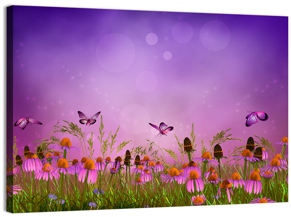Purple Coneflower Butterfly Meadow Wall Art, canvas print, landscape