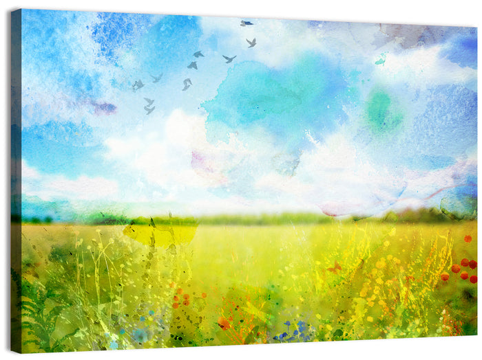 Watercolor Wildflower Field Wall Art as a canvas print
