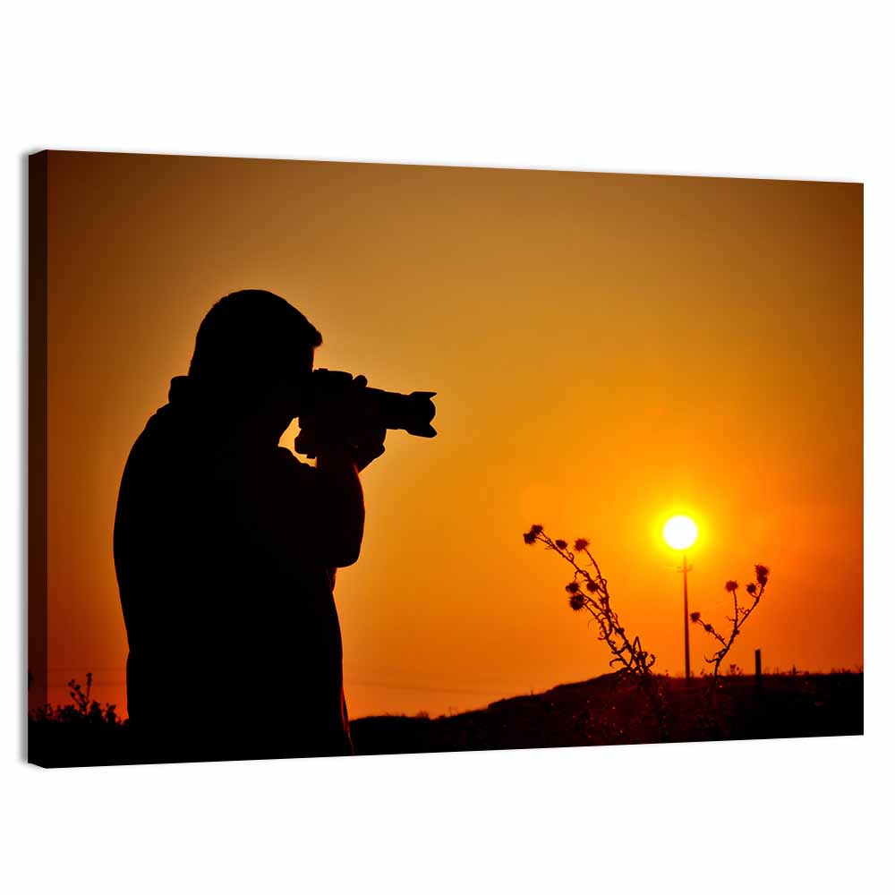 Golden Hour Photographer Silhouette Wall Art, canvas print, landscape