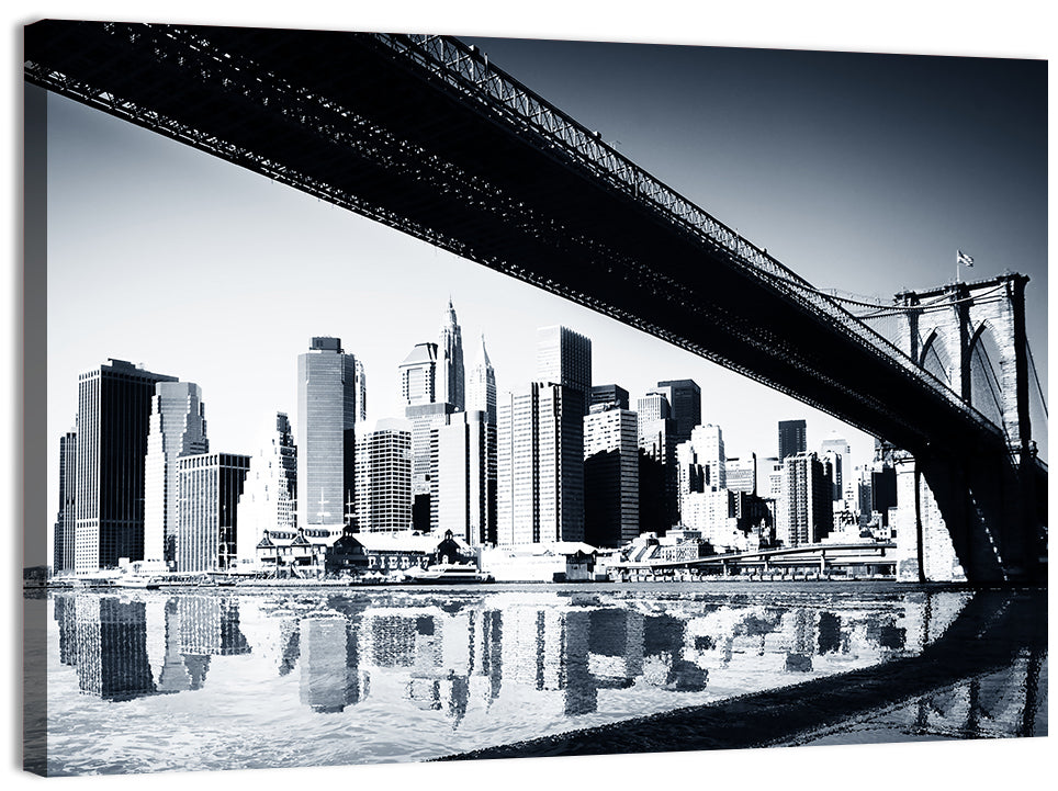 Brooklyn Bridge Low Angle Skyline Reflection Wall Art, canvas print, landscape