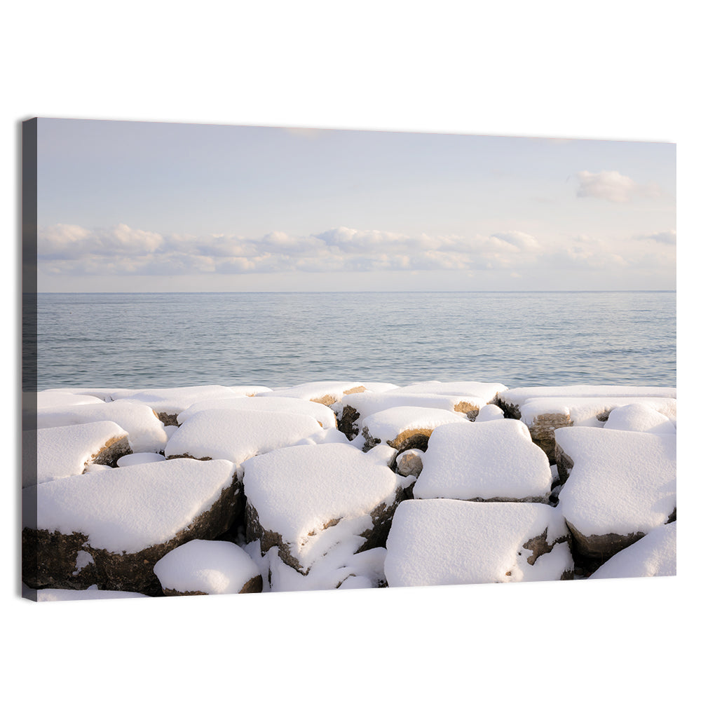 Lake Ontario Snowy Rocks Wall Art, canvas print, landscape
