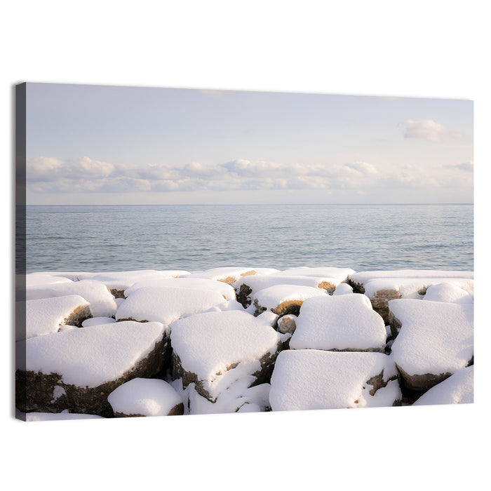 Lake Ontario Snowy Rocks Wall Art as a canvas print