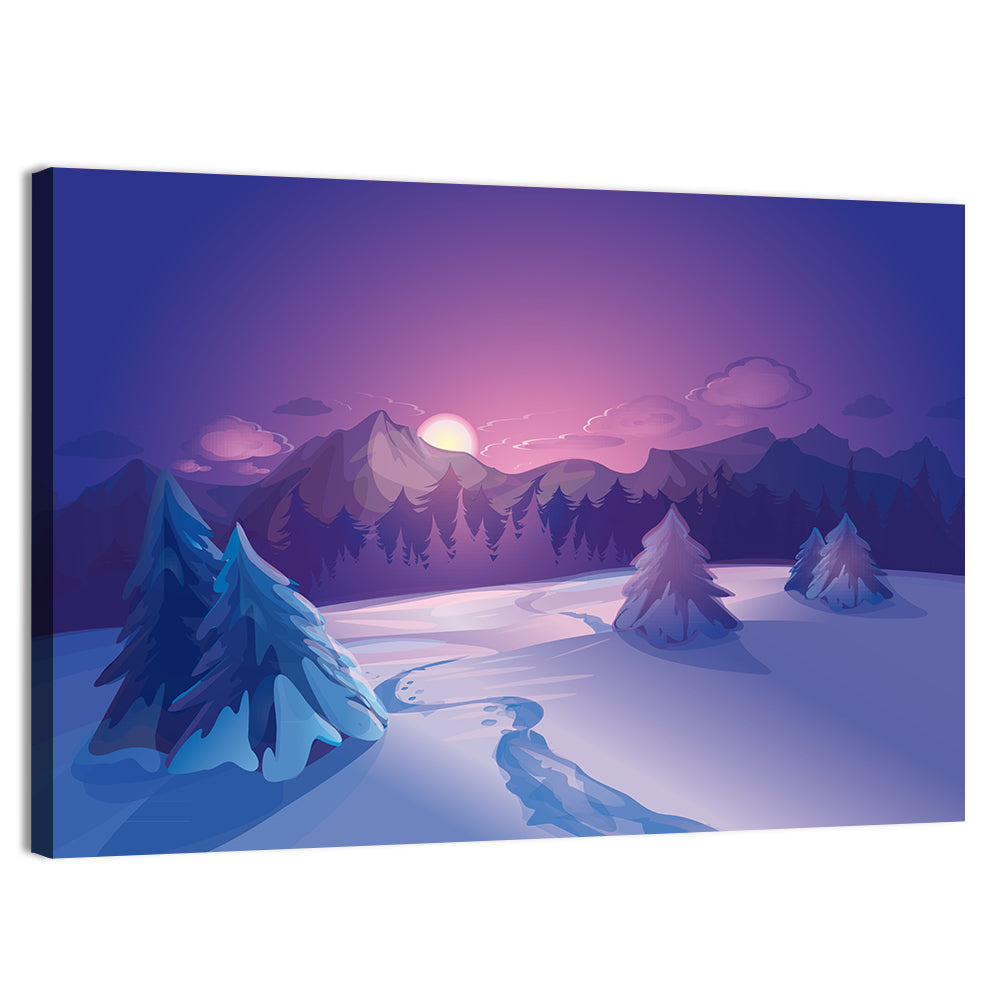 Lavender Winter Mountain Illustration Wall Art, canvas print, landscape