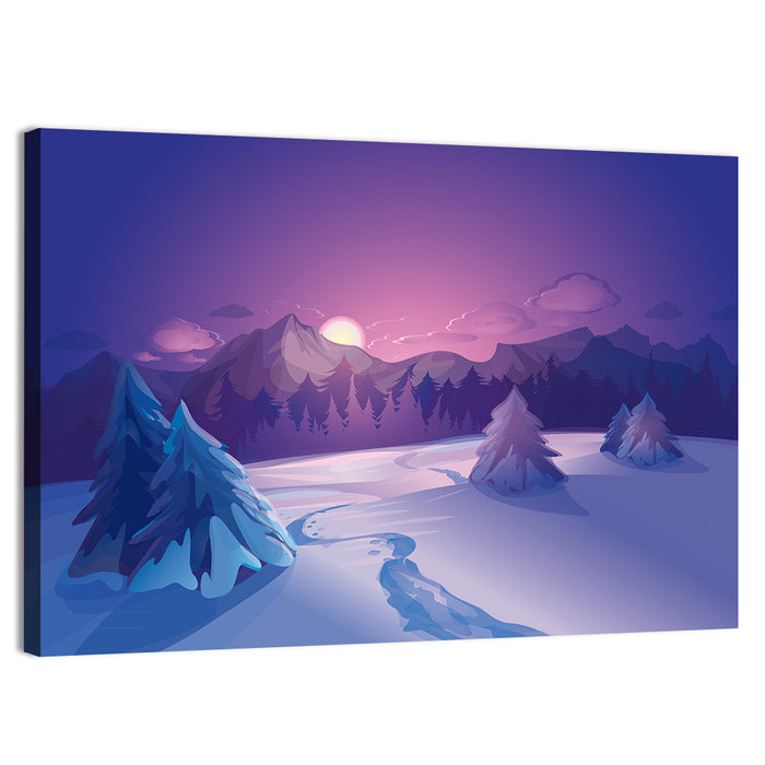 Lavender Winter Mountain Illustration Wall Art as a canvas print