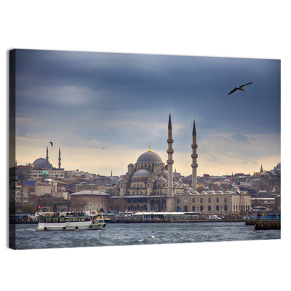 Istanbul Skyline with New Mosque Wall Art, canvas print, landscape