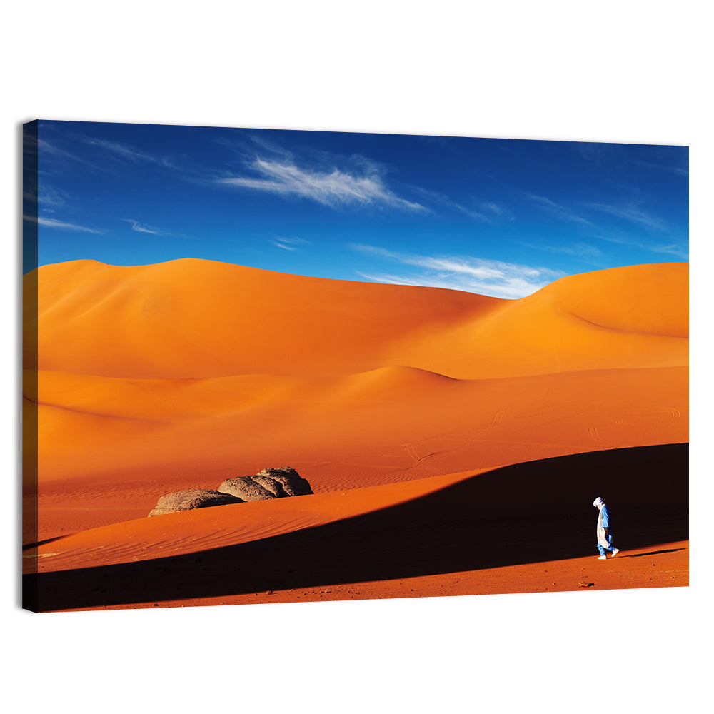 Solitary Figure on Sahara Dunes Wall Art, canvas print, landscape