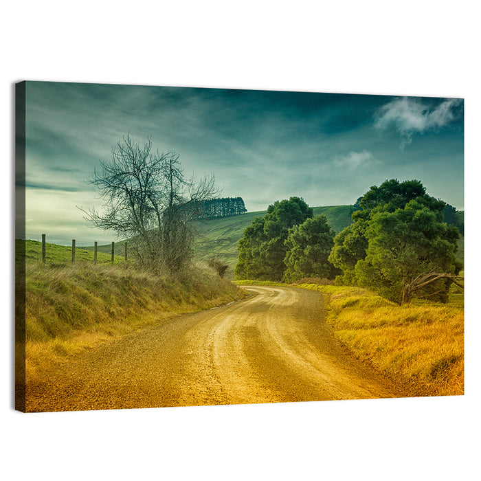 Golden Country Road Wall Art as a canvas print