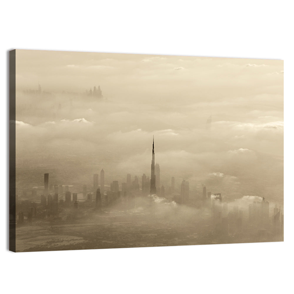 Dubai Haze Over Burj Khalifa Wall Art, canvas print, landscape