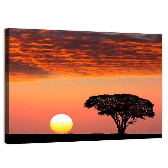 Serengeti Sunset Silhouette Wall Art as a canvas print