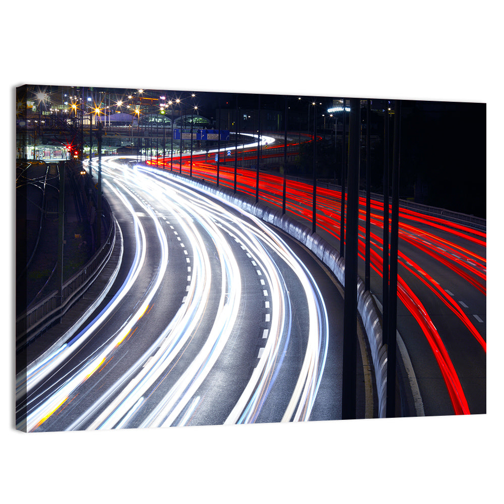 Night Highway Light Trails Wall Art, canvas print, landscape