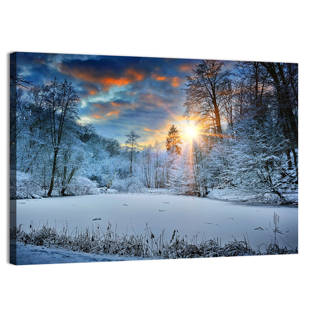 Frozen Forest Lake Wall Art, canvas print, landscape