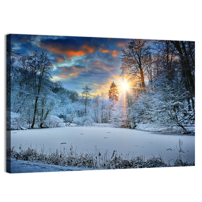 Frozen Forest Lake Wall Art as a canvas print