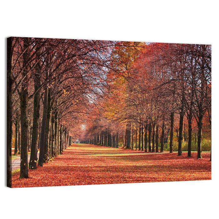 Tree-lined Autumn Lane Wall Art as a canvas print