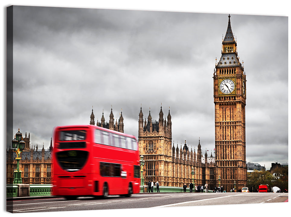 Big Ben with Red Bus, Westminster London Wall Art, canvas print, landscape