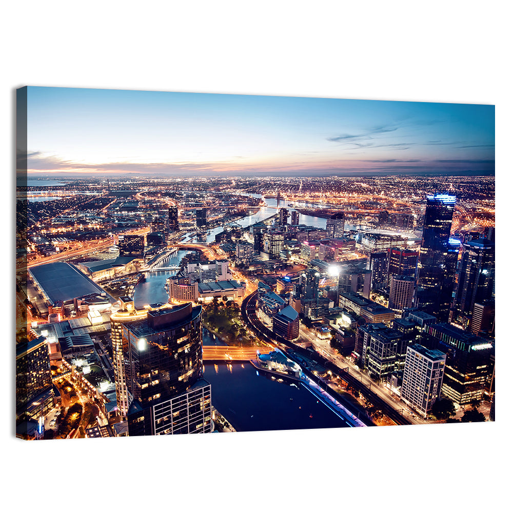 Melbourne Twilight Skyline Wall Art, canvas print, landscape