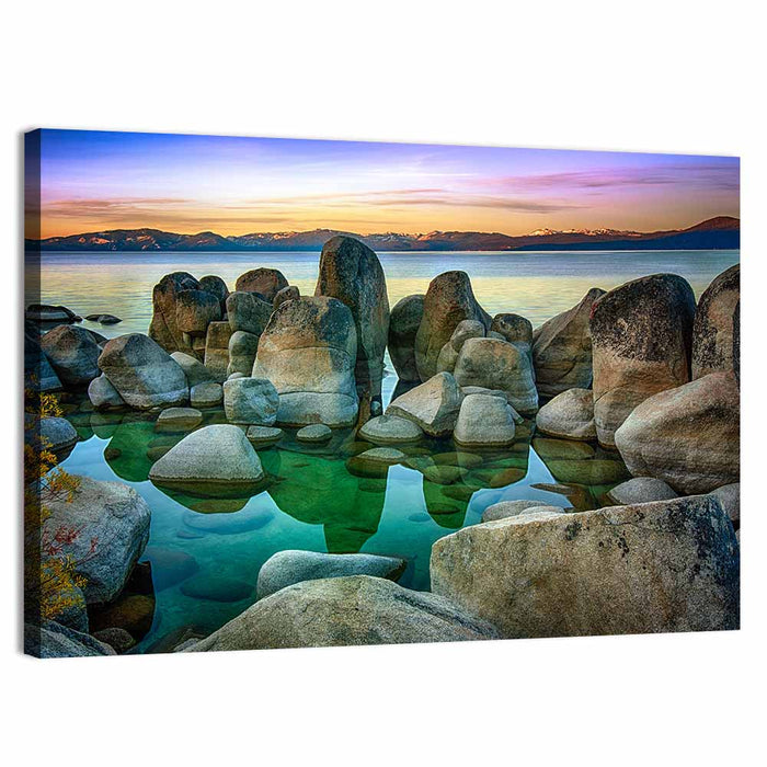 Lake Tahoe Rocky Shoreline at Dusk Wall Art as a canvas print