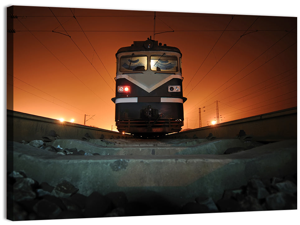 Cinematic Night Electric Locomotive Wall Art, canvas print, landscape