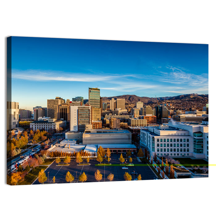 Salt Lake City Skyline at Golden Hour Wall Art as a canvas print