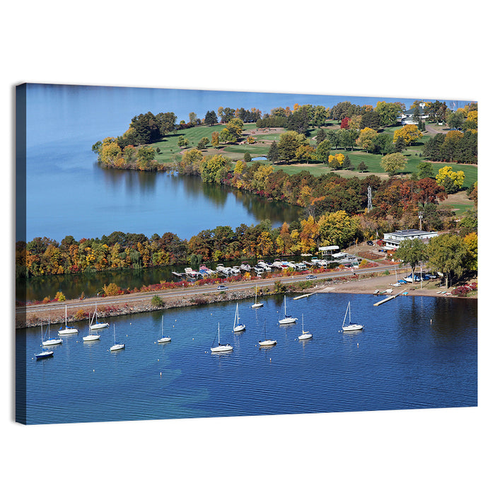 Lake Wissota Aerial Wall Art as a canvas print