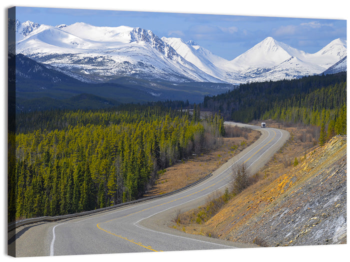 Alaska Highway Winding Road and Rv Wall Art as a canvas print