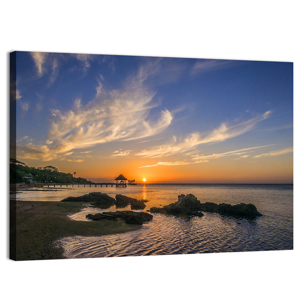 Roatan Pier Sunset Wall Art, canvas print, landscape
