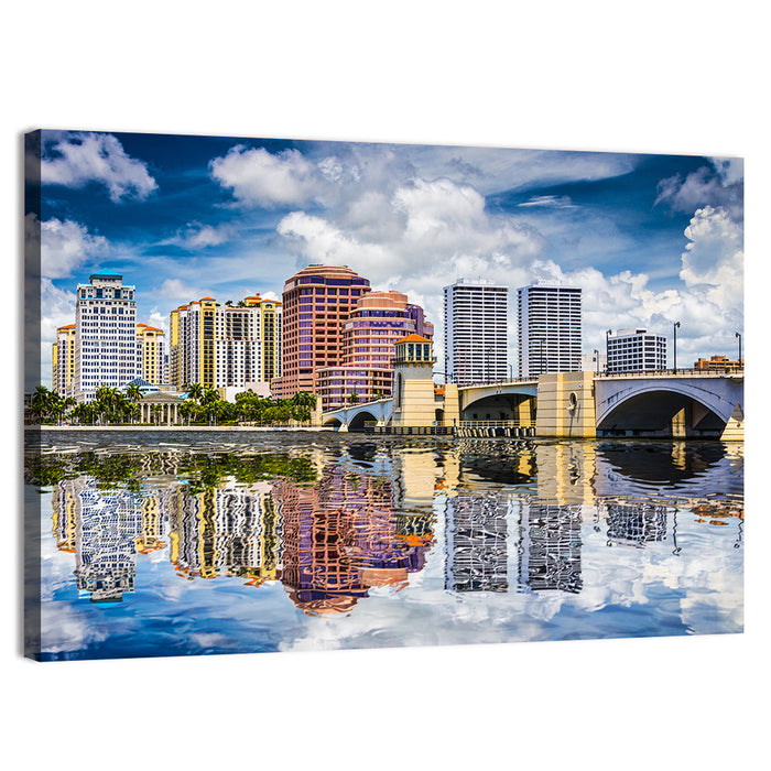 West Palm Beach Skyline Reflection Wall Art as a canvas print