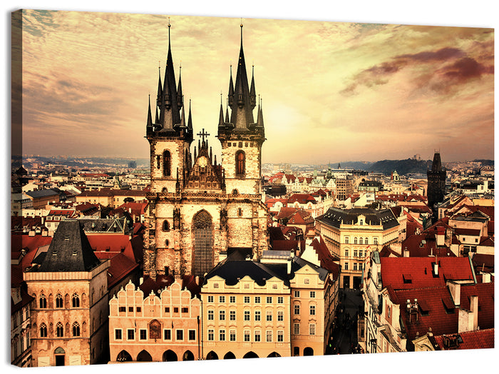 Prague Old Town Skyline at Golden Hour Wall Art as a canvas print