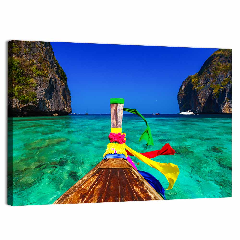 Maya Bay Long-tail Boat Wall Art, canvas print, landscape