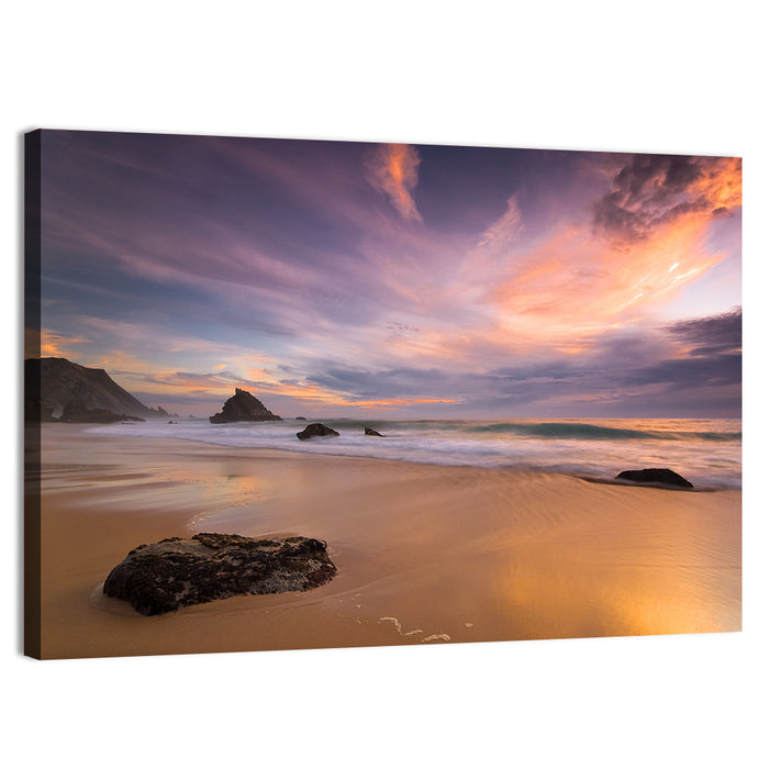Adraga Beach Sunset Wall Art as a canvas print