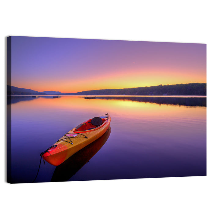 Bright Orange Kayak at Sunset Wall Art as a canvas print