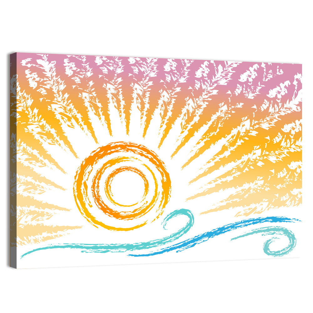Sun and Waves Illustration Wall Art, canvas print, landscape
