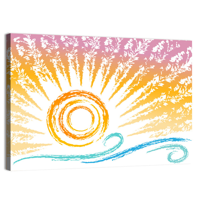 Sun and Waves Illustration Wall Art as a canvas print
