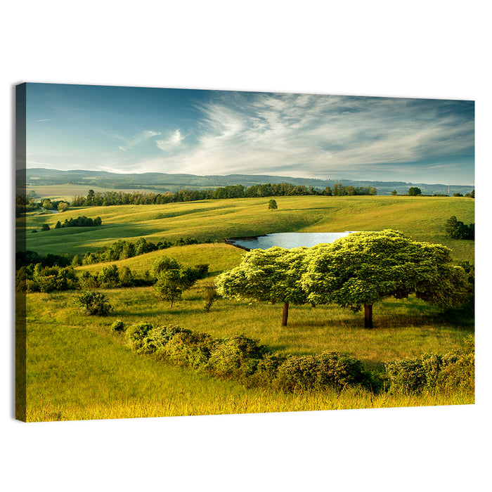Rolling Hills with Pond Wall Art as a canvas print
