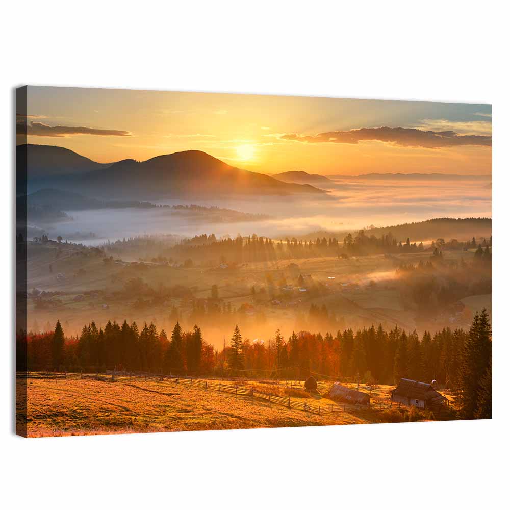 Mountain Village Sunrise Wall Art, canvas print, landscape