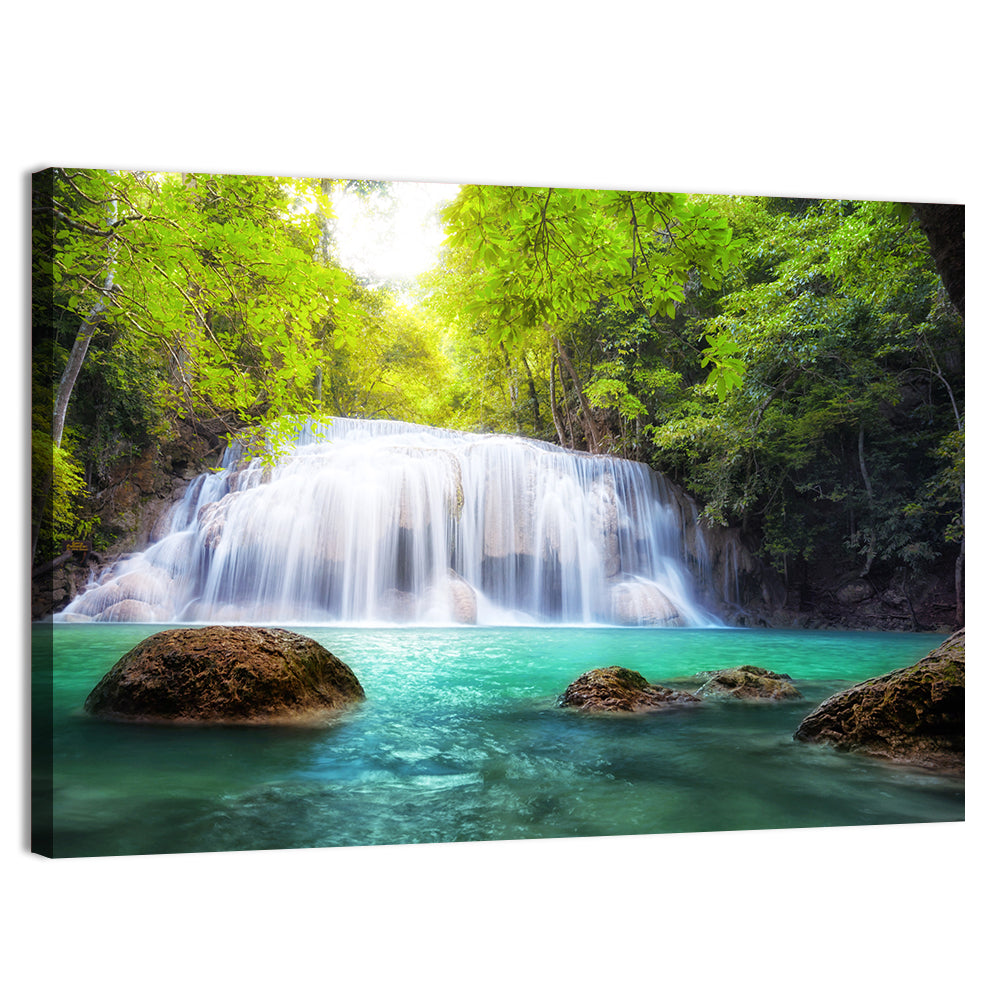 Erawan Falls Turquoise Waterfall Wall Art, canvas print, landscape