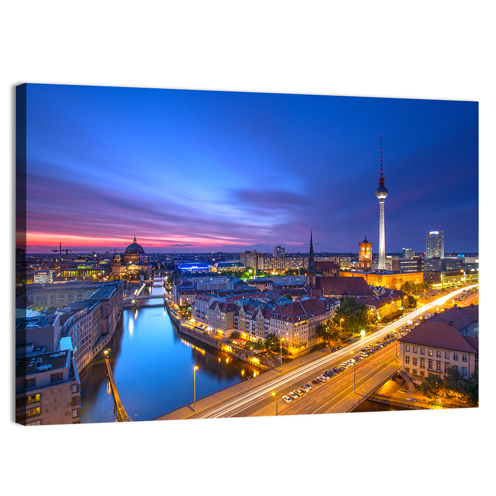 Berlin Skyline at Twilight Wall Art, canvas print, landscape
