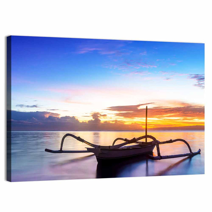 Jukung Fishing Boat at Sunset Wall Art as a canvas print