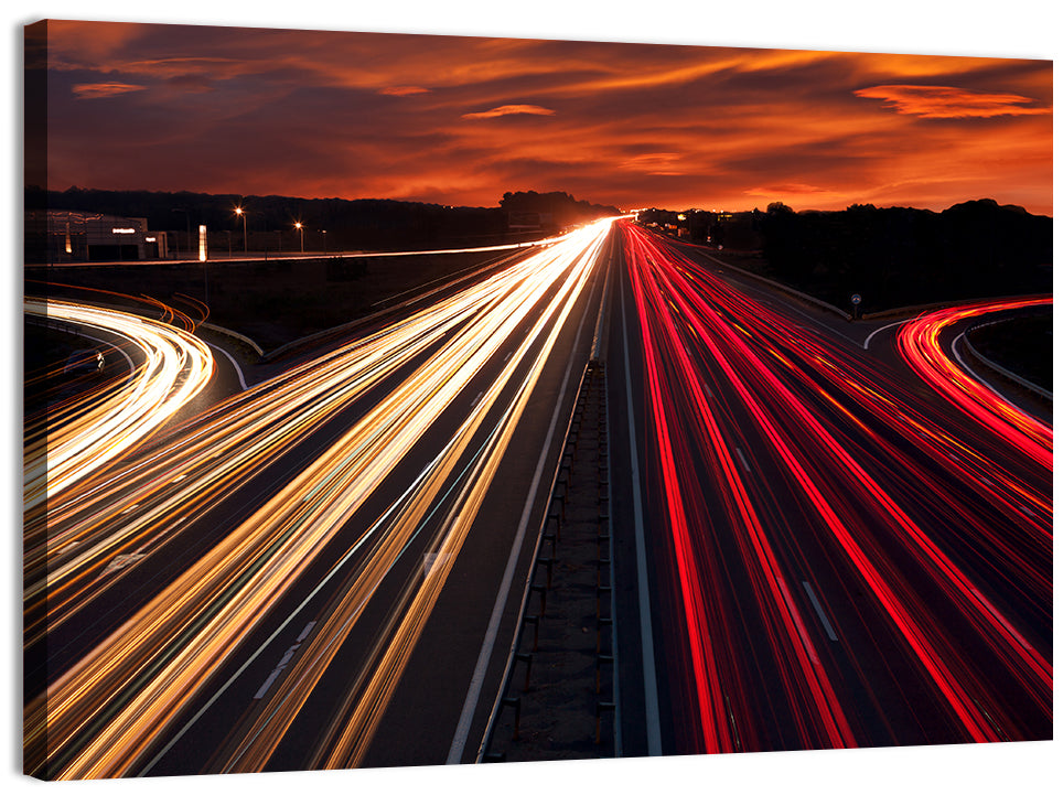 Sunset Highway Light Trails Wall Art, canvas print, landscape