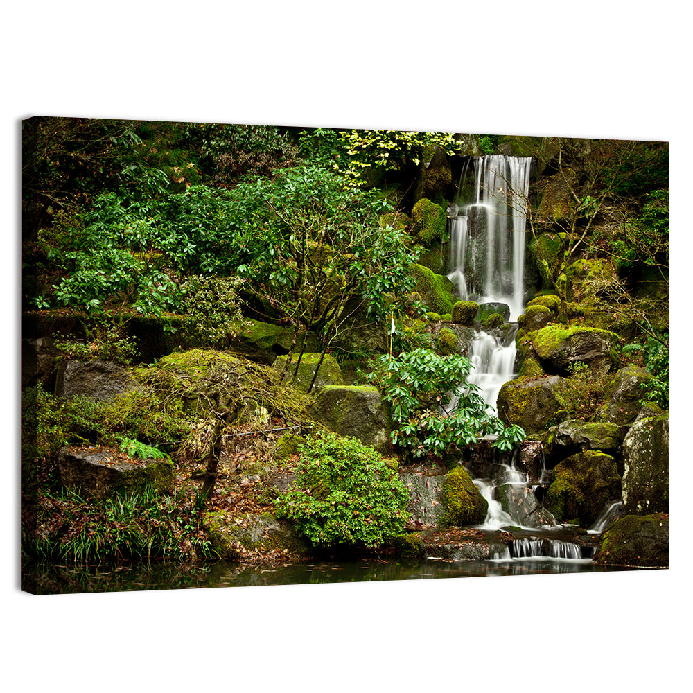 Secluded Mossy Waterfall Wall Art, canvas print, landscape