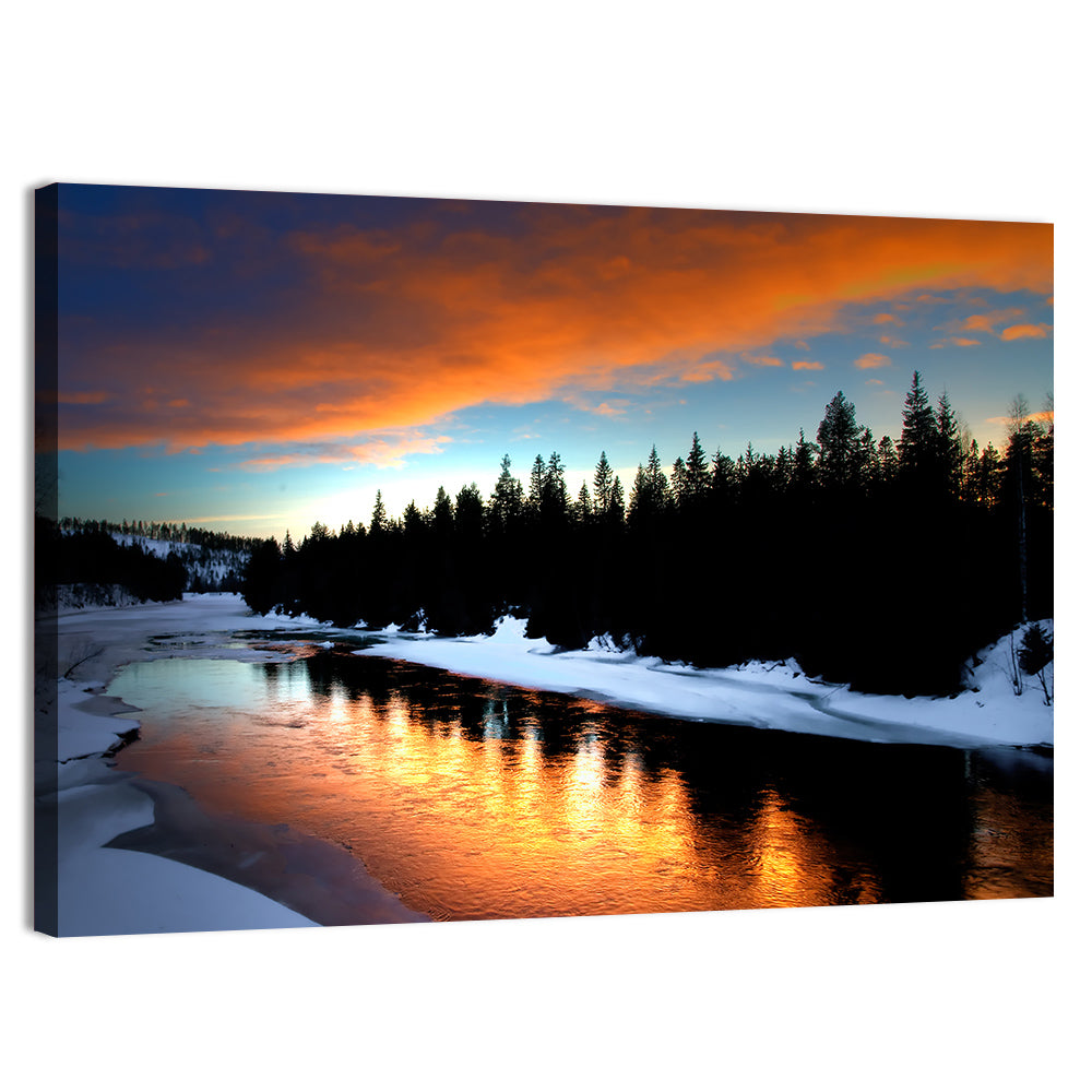 Winter River Sunset Wall Art