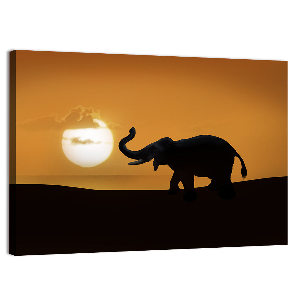 Elephant at Sunset Wall Art, canvas print, landscape