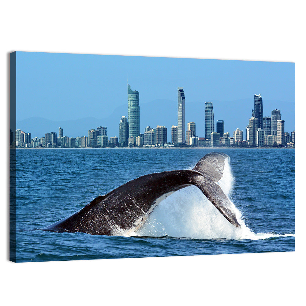 Gold Coast Whale and Skyline Wall Art, canvas print, landscape