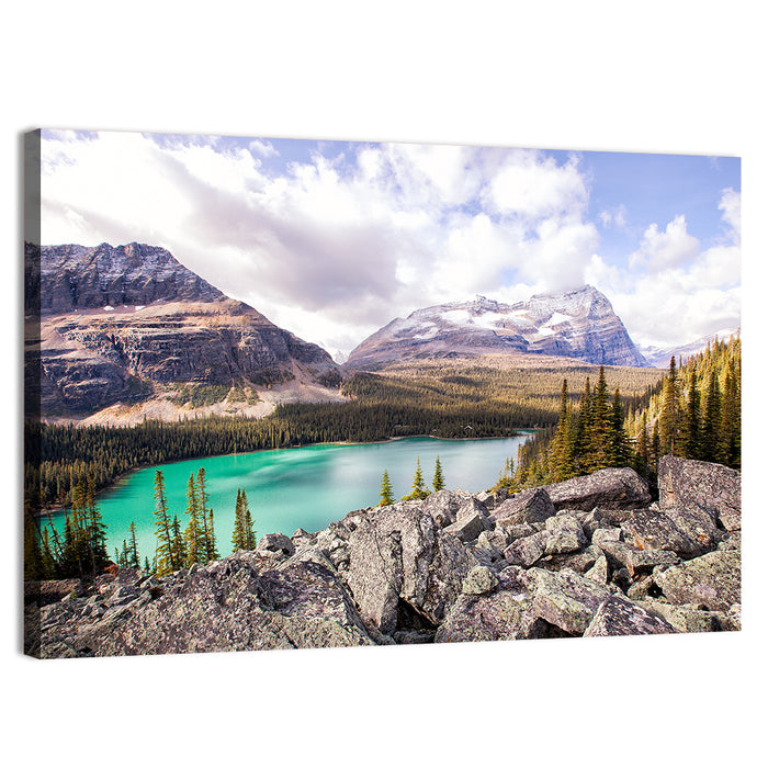 Lake Ohara Rocky Shore Wall Art as a canvas print