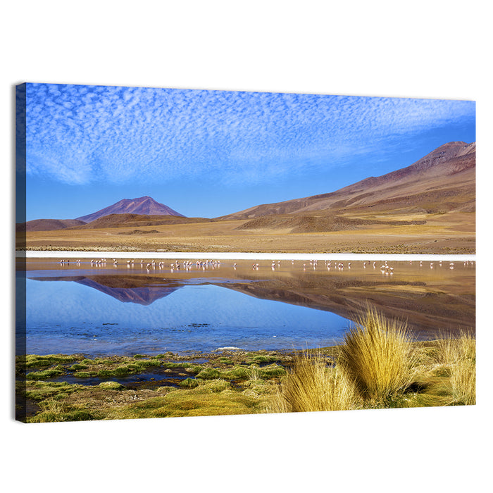 Red Lagoon Flamingo Reflection Wall Art as a canvas print