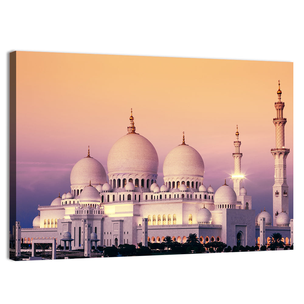 Sheikh Zayed Grand Mosque at Dusk Wall Art, canvas print, landscape