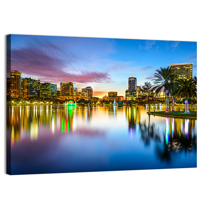 Orlando Lake Eola Skyline Wall Art as a canvas print