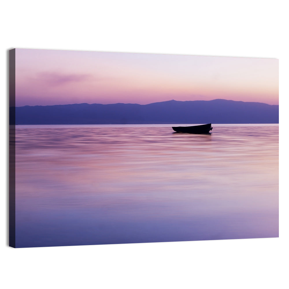 Lavender Lake Ohrid Sunset Wall Art, canvas print, landscape