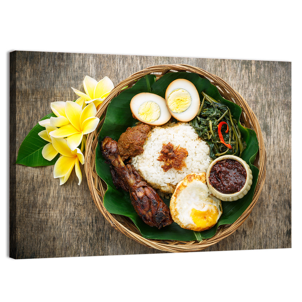 Nasi Campur in Woven Basket Wall Art, canvas print, landscape